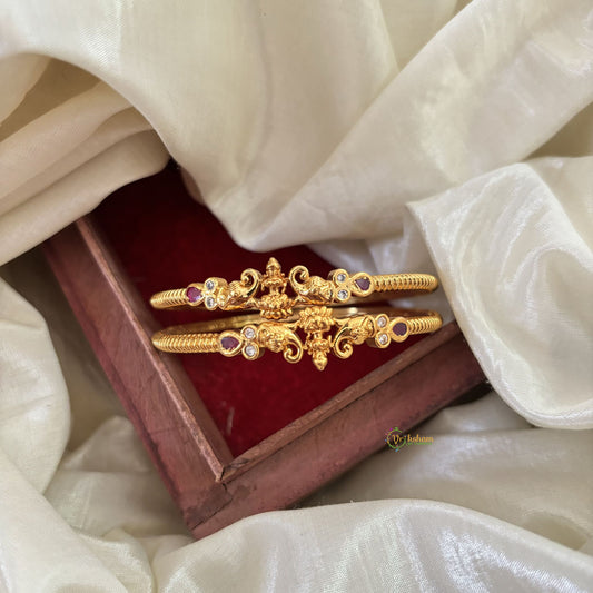 Slim Lakshmi Bangles with Red and White Stone -G11076