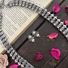 Vriksham Simple Trio Style Oxidized German Silver Long Haram-S962