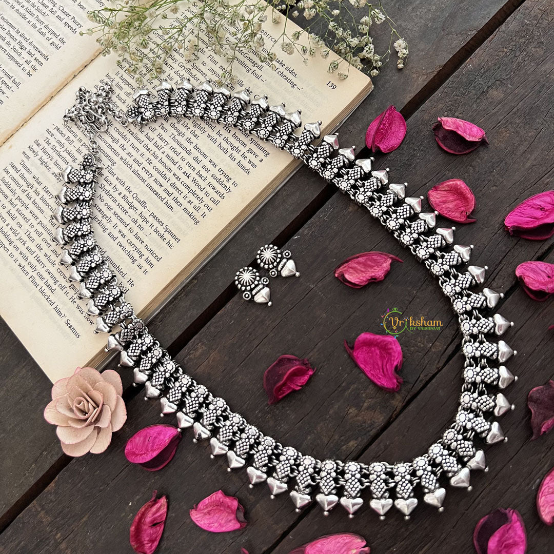 Vriksham Simple Trio Style Oxidized German Silver Long Haram-S962