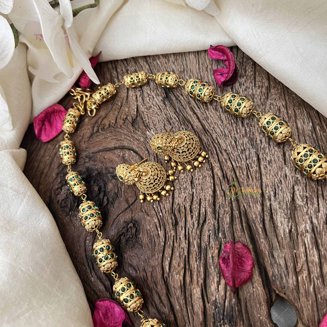 Vriksham Traditional Bridal Gold Emerald Inspired Beaded Neckpiece–G20654