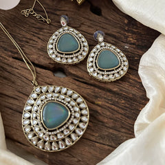 Trendy Kundan Pendant Neckpiece-Aqua Blue-G14218