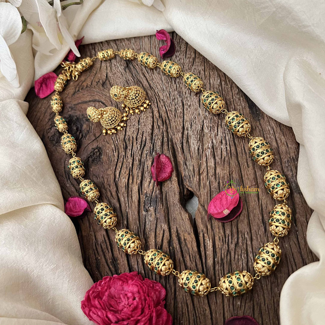 Vriksham Traditional Bridal Gold Emerald Inspired Beaded Neckpiece–G20654