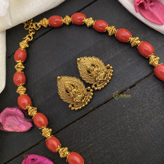 Vriksham Gold Look Alike Lakshmi Pendant Coral Bead neckpiece-G17050