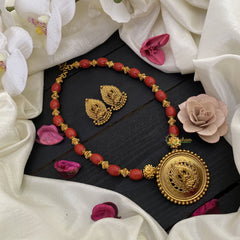 Vriksham Gold Look Alike Lakshmi Pendant Coral Bead neckpiece-G17050