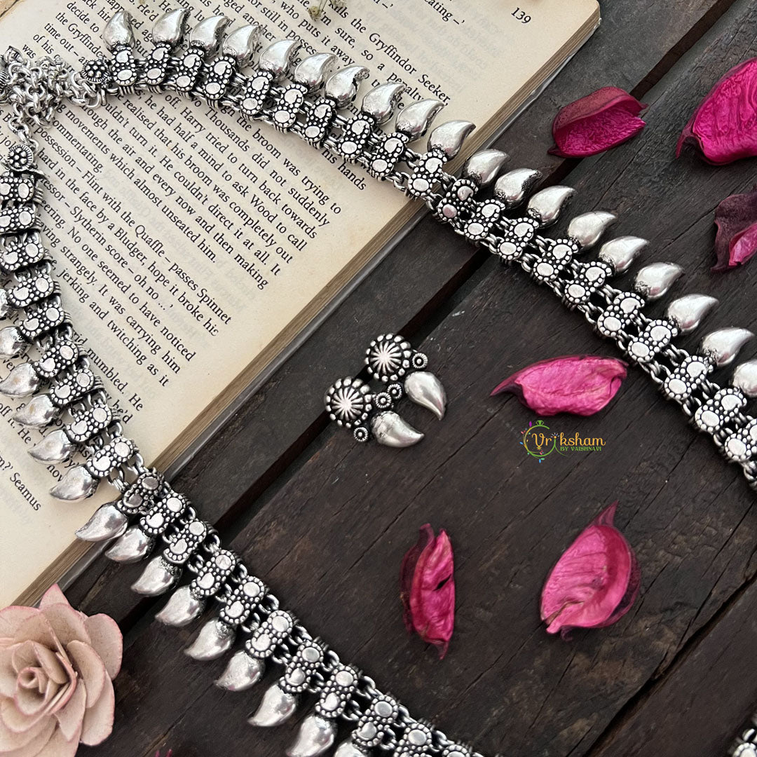 Vriksham Oxidized Silver Mango Motif Oxidized German Silver Long Haram-S965