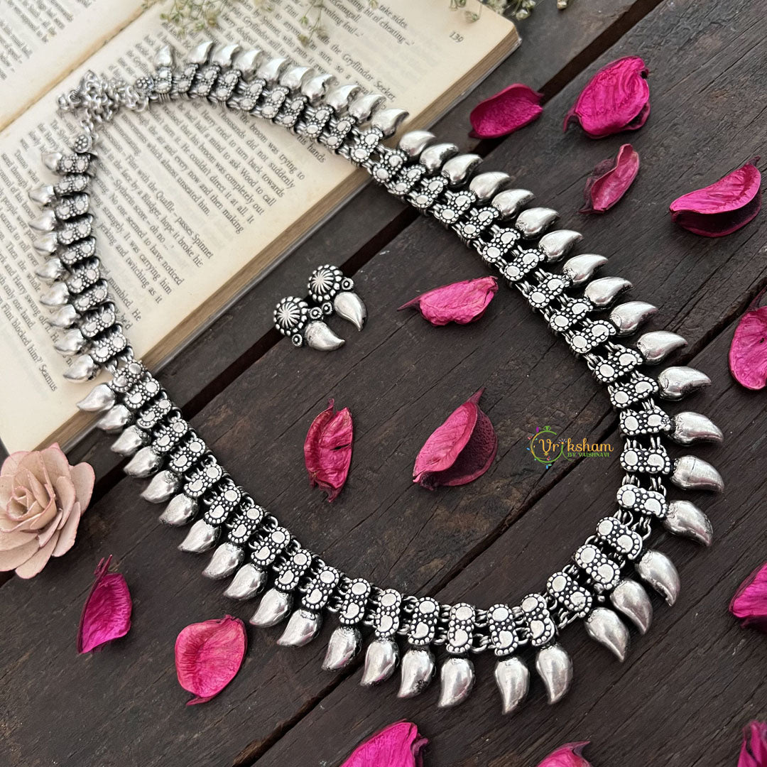 Vriksham Oxidized Silver Mango Motif Oxidized German Silver Long Haram-S965