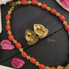 Vriksham Gold Look Alike Lakshmi Pendant Coral Bead neckpiece-G17050