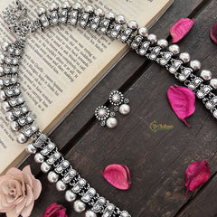 Vriksham Premium Antique Two Dot Oxidized Silver Long Haram-S961