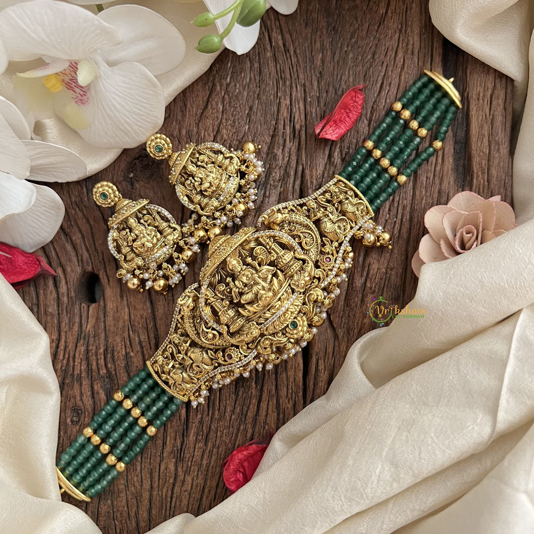 Vriksham Five Layer Jadau Kundan Lakshmi High Neck Choker-Gold Bead-J3004