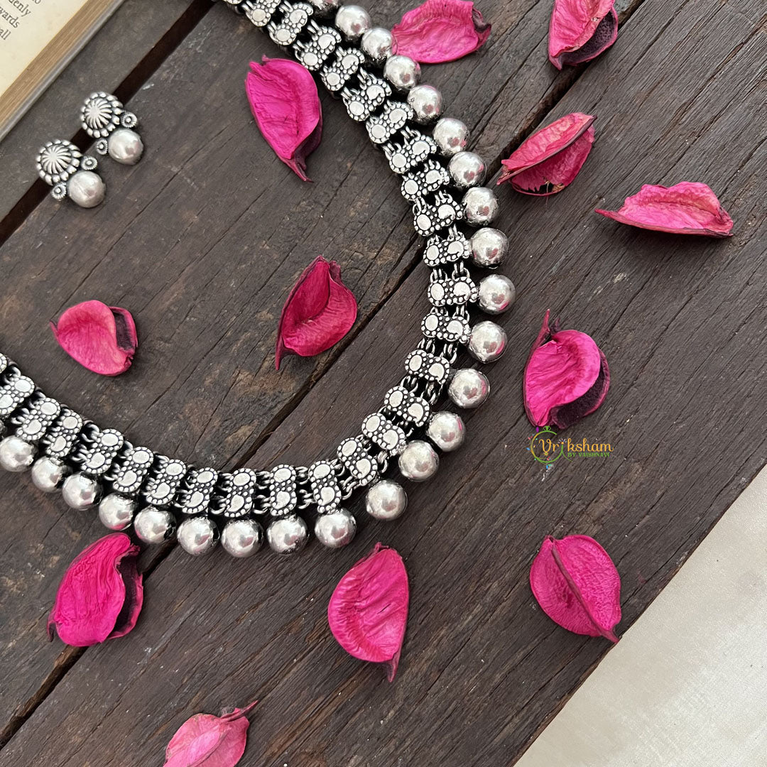 Vriksham Premium Antique Two Dot Oxidized Silver Long Haram-S961