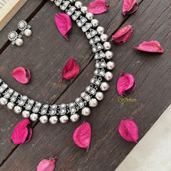 Vriksham Premium Antique Two Dot Oxidized Silver Long Haram-S961