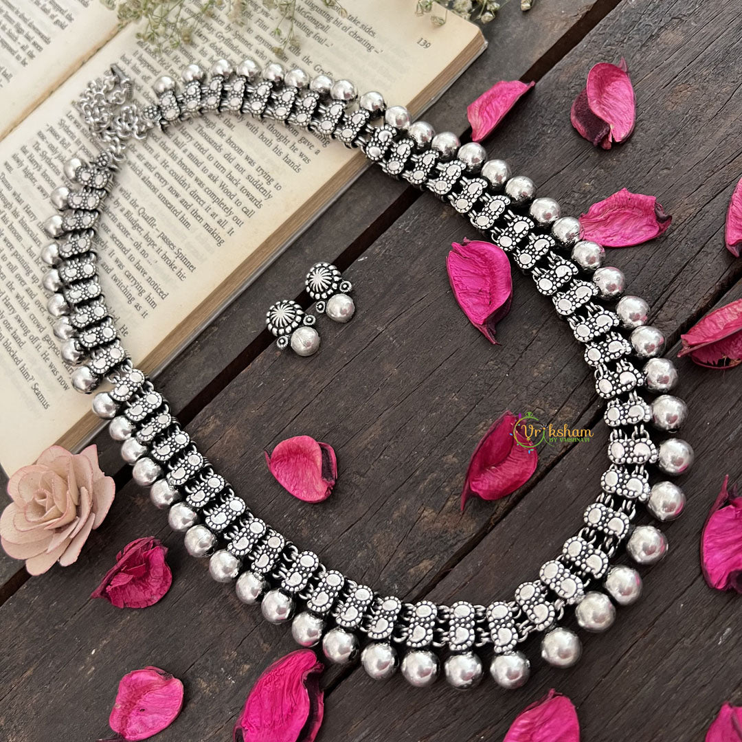 Vriksham Premium Antique Two Dot Oxidized Silver Long Haram-S961