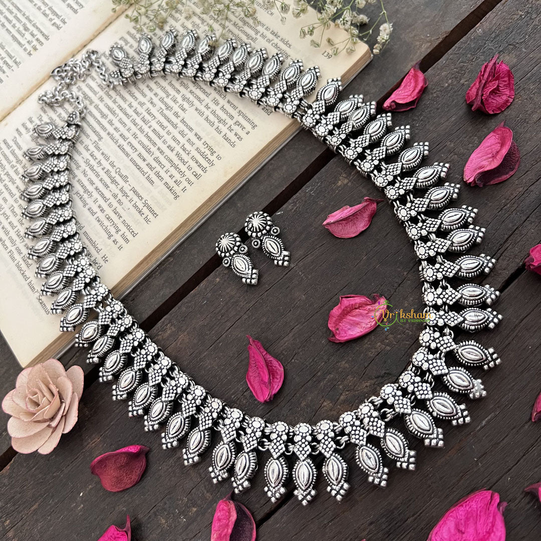 Vriksham Oxidized Silver Marquise Motif Jewelry Oxidized Silver Long Haram-S967