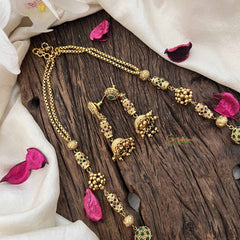 Vriksham Vethakam Traditional Gold Ball Red Ruby & Green Emerald Beaded Neckpiece-G20660