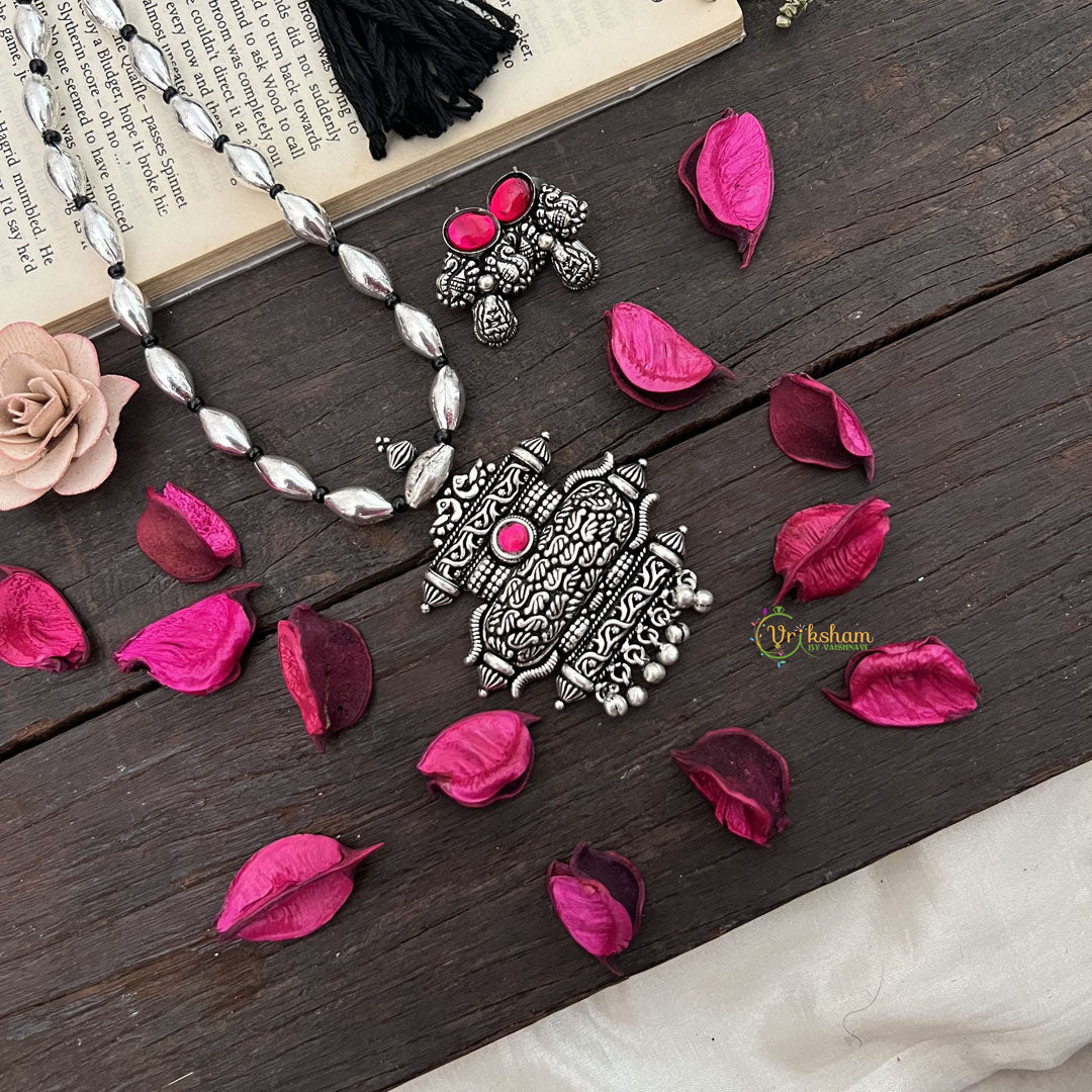 Vriksham Intricate Temple Pendant Oxidized Silver Long Neckpiece-S969