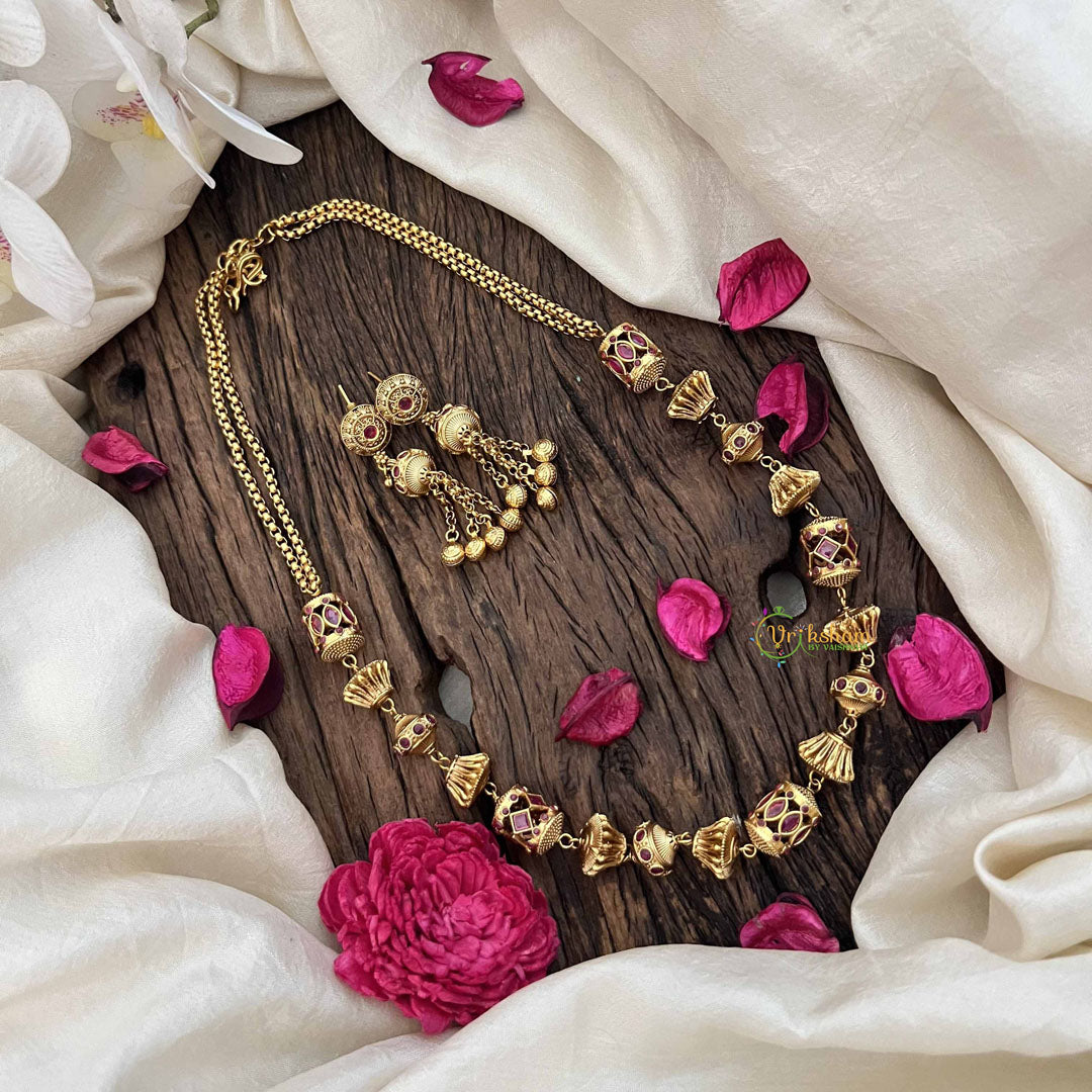 Vriksham Antique Traditional Design Heritage Ruby Beaded Neckpiece–G20655
