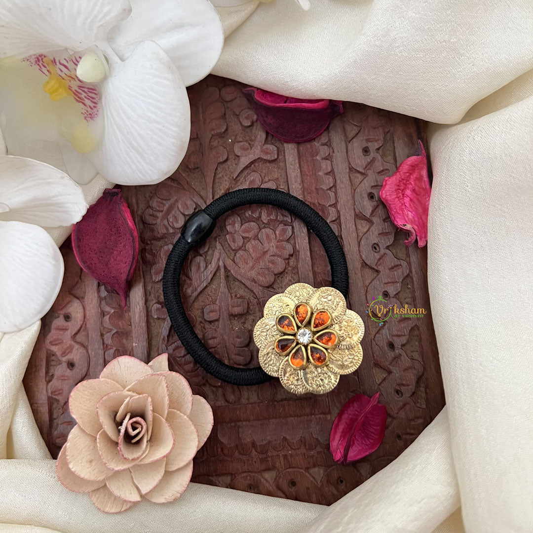 Vriksham Lakshmi Coin Pendant Rubber Band-Orange-H1016