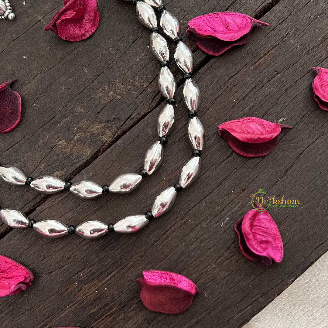 Vriksham Oxidized Silver Double Layer Beaded Long Dolki Neckpiece-S974
