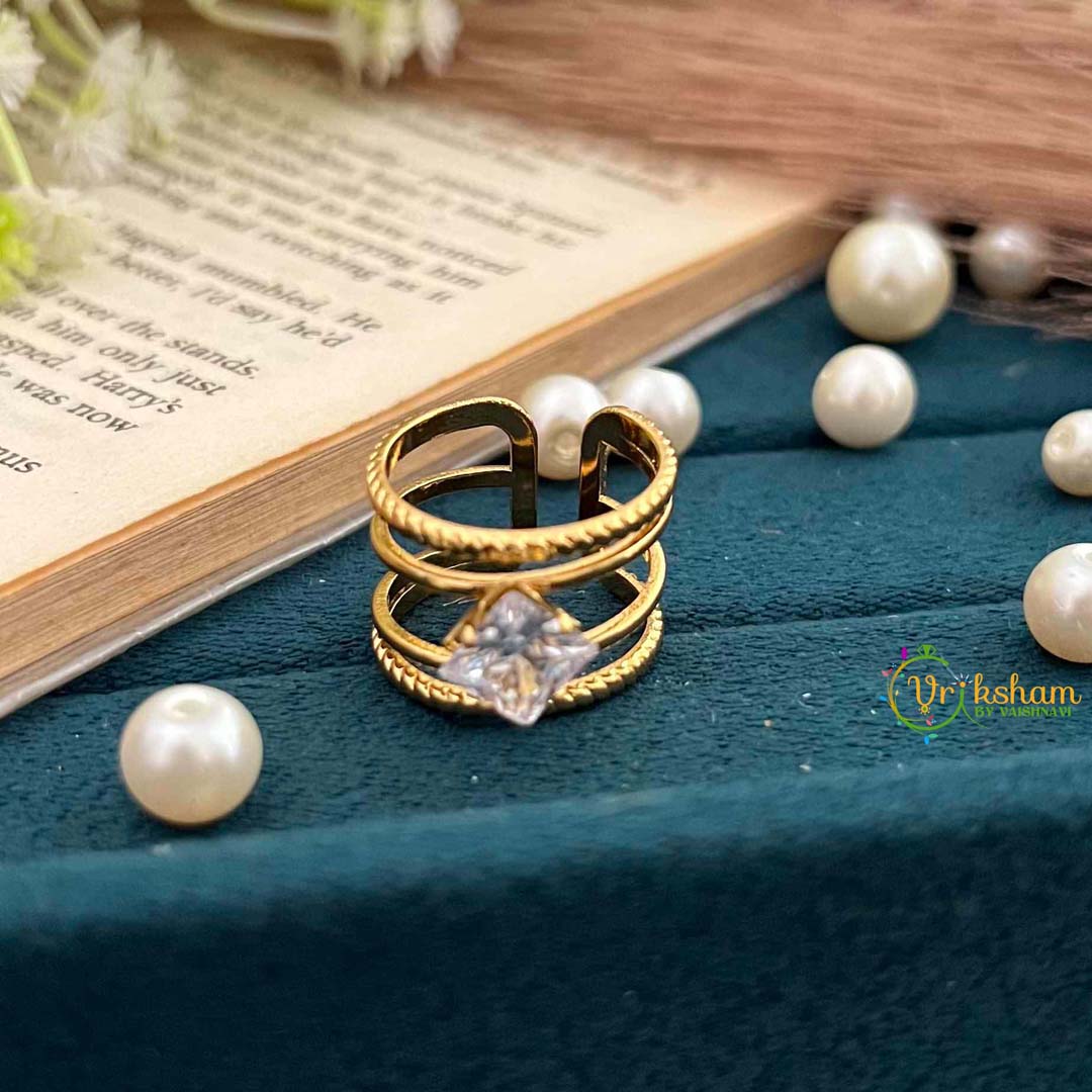 Vriksham Geometric Princess-Cut Triple Row Statement Anti Tarnish Finger Ring- G21953