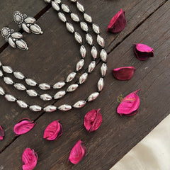 Vriksham Oxidized Silver Triple Layer Beaded Long Dolki Neckpiece-S975