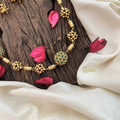 Vriksham Elegant Antique Gold Ball With Green Emerald Circle Beaded Neckpiece-G20665