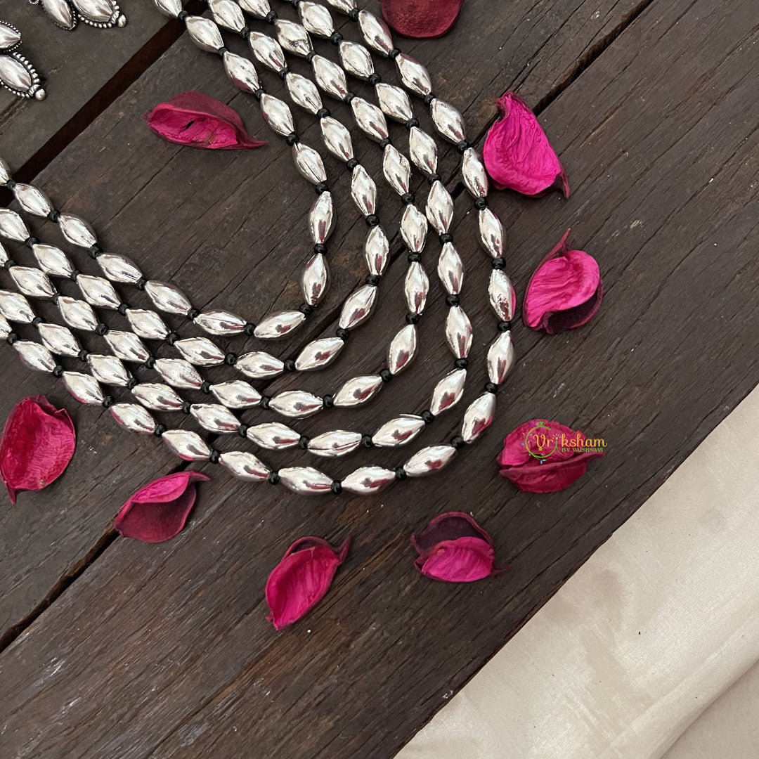 Vriksham Oxidized Silver Multi-Strand  Lakshmi Motif Statement Long Dolki Neckpiece-S976