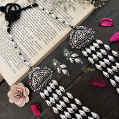 Vriksham Oxidized Silver Multi-Strand  Lakshmi Motif Statement Long Dolki Neckpiece-S976