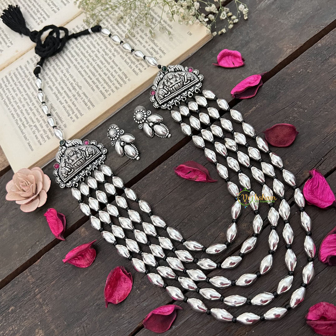 Vriksham Oxidized Silver Multi-Strand  Lakshmi Motif Statement Long Dolki Neckpiece-S976