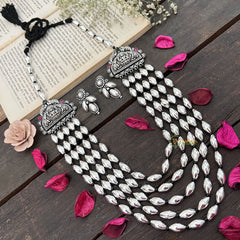 Vriksham Oxidized Silver Multi-Strand  Lakshmi Motif Statement Long Dolki Neckpiece-S976
