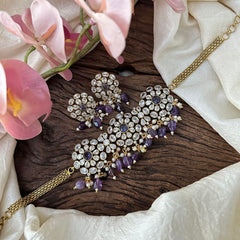 Designer Victorian Diamond Floral Choker-Purple Beads-VV1616