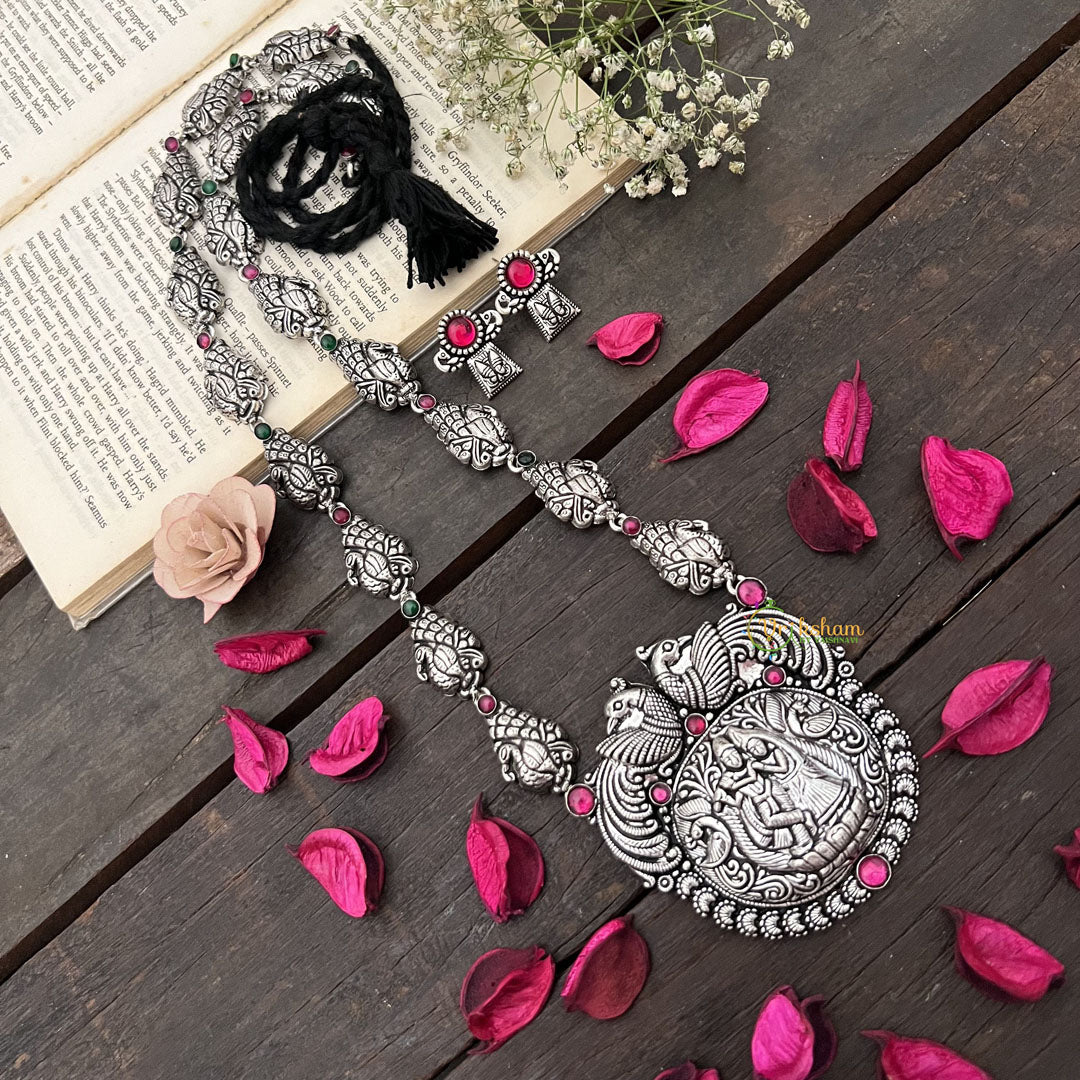 Vriksham Radha Krishna Detailing Oxidized Silver With Black Thread Neckpiece-S982