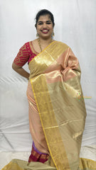 Vriksham Blush Pink Silver Zari Minakari Work With Rich Gold Zari Kanchi Silk Saree-VS4744