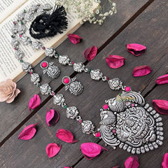 Vriksham Lakshmi Dual Peacock Motif  Detailing With Black Thread Neckpiece-S981