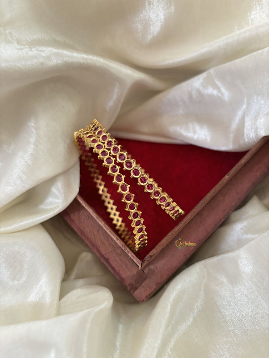Gold Look Alike American Diamond Bangle Set -Red-G11214