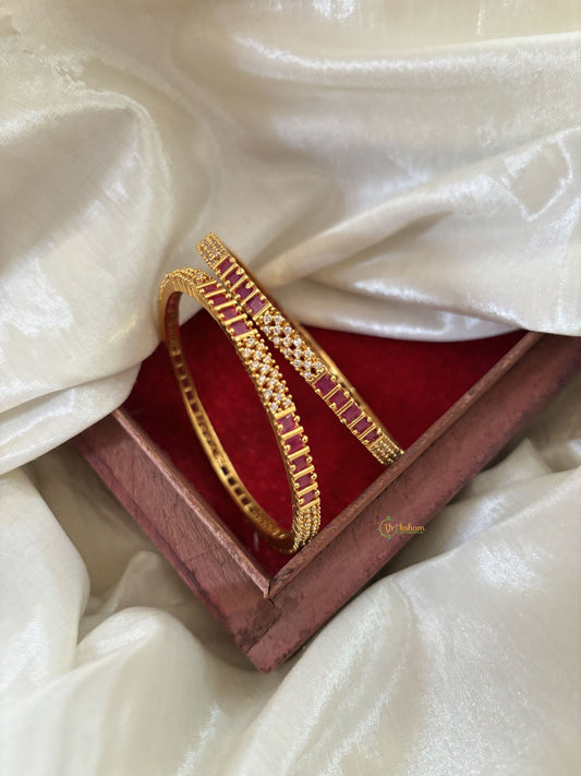 Gold Look Alike American Diamond Bangle Set -White Red-G11213