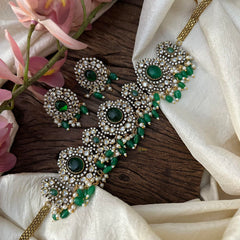 Exclusive Victorian Diamond Choker- Green Beads-VV1646