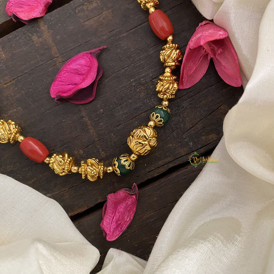 Vriksham Gold Look Alike Coral & Green Bead Neckpiece-G17037