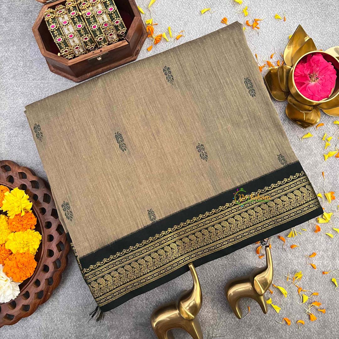 Vriksham Window Grey  & Green Border With Butta Design Kalyani Cotton Saree-VS4970