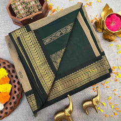 Vriksham Window Grey  & Green Border With Butta Design Kalyani Cotton Saree-VS4970