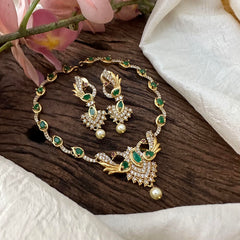 Simple Green AD Stone Mayil Short Neckpiece-G12601