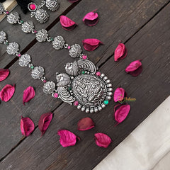 Vriksham Designer Dual Peacock & Lakshmi Oxidized Silver With Black Thread Neckpiece-S983