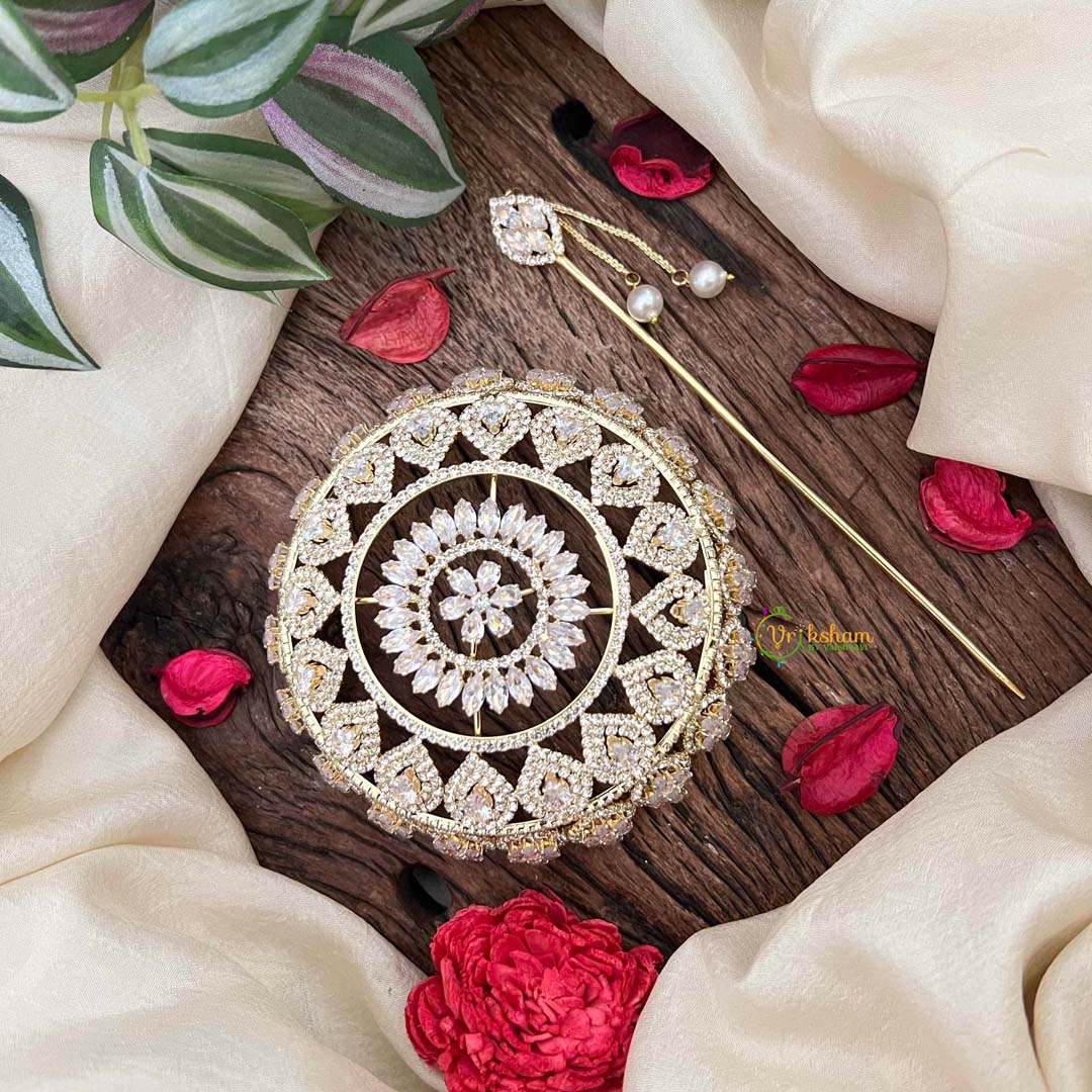 Vriksham Luxury Gold-Plated CZ Stone Studded Hair Bun Cage Accessory-BH1252