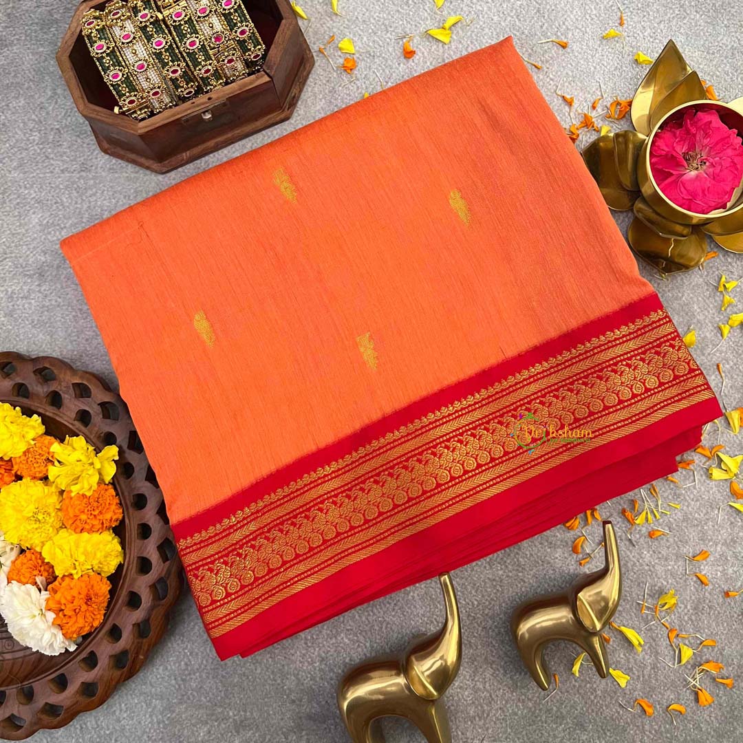 Vriksham  Orange & Red Border With Butta Design Kalyani Cotton Saree-VS4953