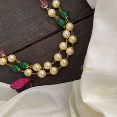 Vriksham Exquisite 2 Layer Off White, Green & Red Beaded Mala-G17031