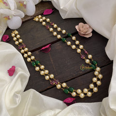 Vriksham Exquisite 2 Layer Off White, Green & Red Beaded Mala-G17031