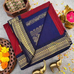 Vriksham Red & Blue Border With Golden Butta Design Kalyani Cotton Saree-VS4967