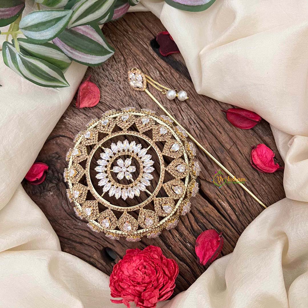 Vriksham Luxury Dark Gold-Plated CZ Stone Studded Hair Bun Cage Accessory-BH1254