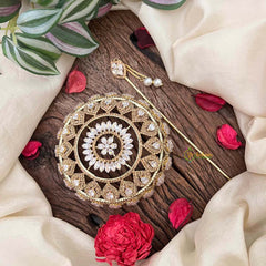 Vriksham Luxury Dark Gold-Plated CZ Stone Studded Hair Bun Cage Accessory-BH1254