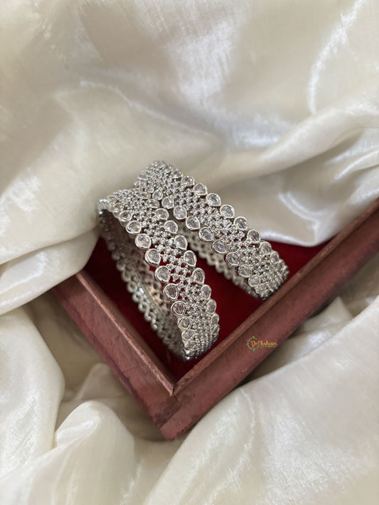 White Silver Tone American Diamond Bangle Set-G11240