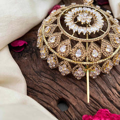 Vriksham Luxury Dark Gold-Plated CZ Stone Studded Hair Bun Cage Accessory-BH1254